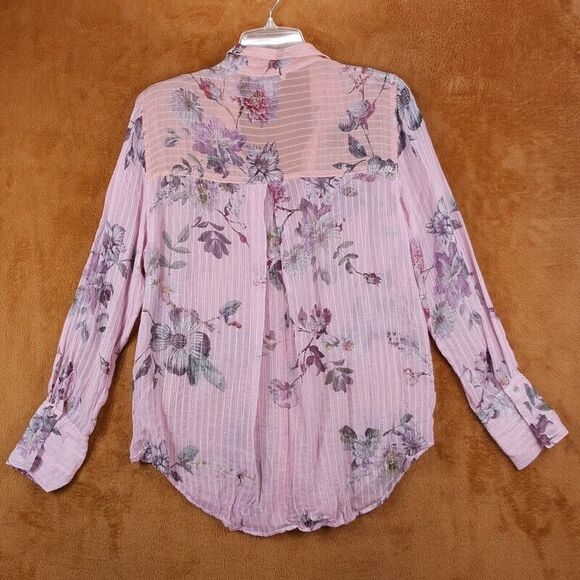 CHELSEA AND WALKER Top Womens Size 6 Pink Button Up Sheer Floral Silk Blend - Picture 3 of 7